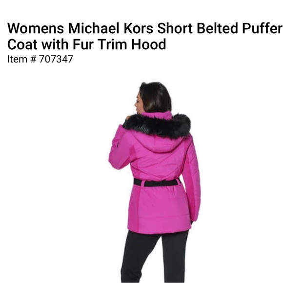 Michael Kors Winter Belted Puffed Coat with Fur Trim Hood - Picture 2 of 9
